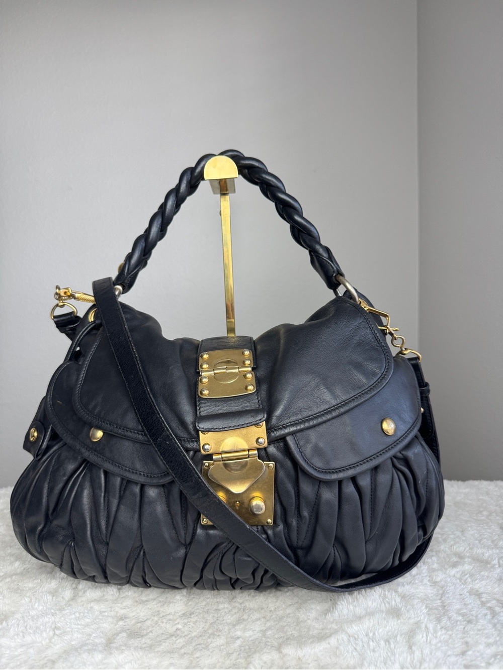 MIU MIU Nappa Matelasse Coffer Hobo Black